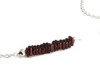 Garnet Stone Bar Necklace, Garnet Jewelry, Bar Necklace, Silver Necklace, Faceted Necklace, Carrie Necklace, Handmade necklace, Gift for her