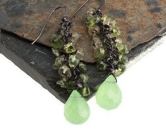 Cascade Earrings, Green Chalcedony Stone Earrings, Gemstone Earrings, Drop Earrings, Dangle Earrings, Sterling Silver Earrings, Gemstone