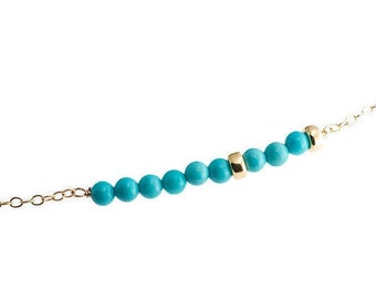 Turquoise Bar Necklace | 14k Gold Filled Delicate Chain Necklace | Minimalist Dainty Style