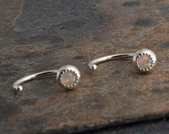 Tiny Huggie Piercing Hoop Minimalist Dainty Tiny Opal Stud Endless Earrings 3mm