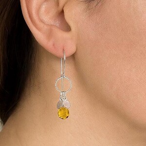 Yellow Quartz Sterling Silver Drop Earrings, Handmade