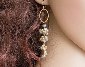 Gold Earrings, Cascade Earrings, Dangle Earrings, Labradorite Earrings, Stone Earrings ,Gemstone Earrings, Yellow Ctrine Handmade Earrings