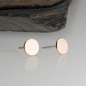 Gold Stud Earrings, 6mm Rose Gold filled Minimalist Earrings, Flat Earrings Disc Earrings, Dot Earrings, Post Earrings, Gold Studs