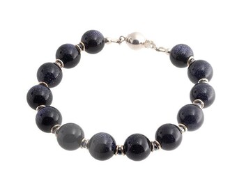 Blue Gold Stone Bid Bracelet in Sterling Silver