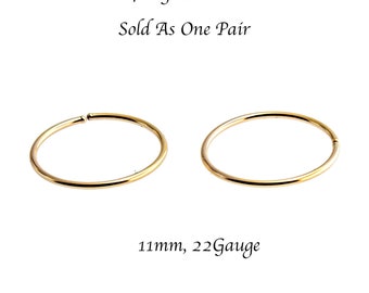 14K Yellow Gold Filled Extra Small Piercing Hoop Rings 6-7-8mm 22 Gauge Thin Handmade Earrings Septum Jewelry