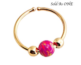 8mm Cartilage Earring Hoop Nose Tragus Earlobe Piercing in 14K Gold Filled with Pink Opal Stone 22 Gauge Sold As One