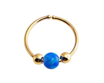 8mm Cartilage Earring Hoop Nose Tragus Earlobe Piercing in 14K Gold Filled with Blue Opal Stone 22 Gauge Sold As One