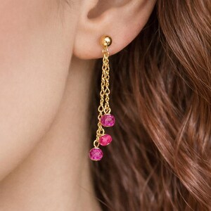 Handmade Red Ruby Dangle Earrings 14K Gold Filled Studs