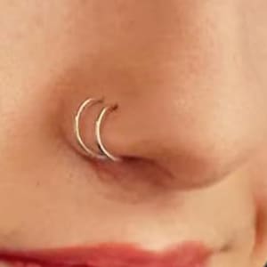 24GA Sterling Silver Gold Double Nose Ring Hoop for Single Piercing Spiral Twist Nose Hoop for Women Girls
