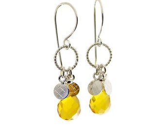 Yellow Quartz Drop Earrings, Dangle Earrings, Sterling Silver Earrings, Birthstone Earrings, Long Earrings, Handmade Earrings, Gift Earrings