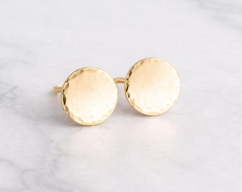 Hammered Gold Filled Stud Earrings, Minimalist Disc Earrings, 8mm