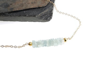 Aquamarine Stone Bar Necklace, Gold Bar, Gemstone Necklace, Gemstone Bar, Square Faceted Necklace, Carrie Style Necklace, Dainty Necklace