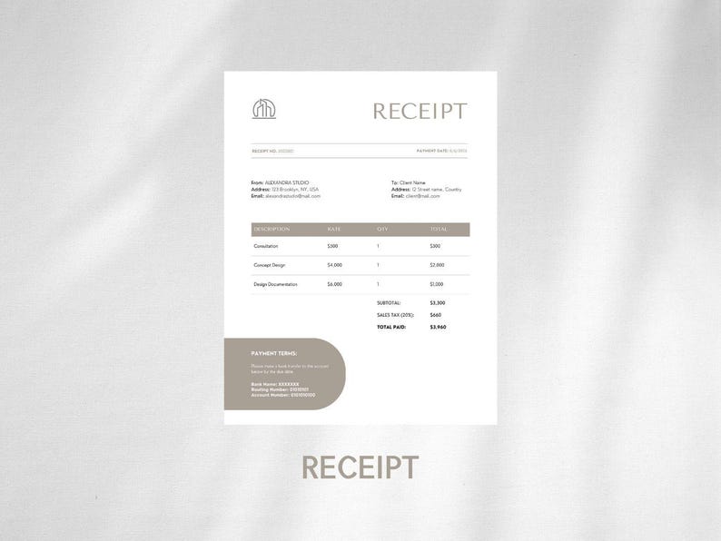 Invoice and Receipt Template for Interior Designers, Interior Design ...
