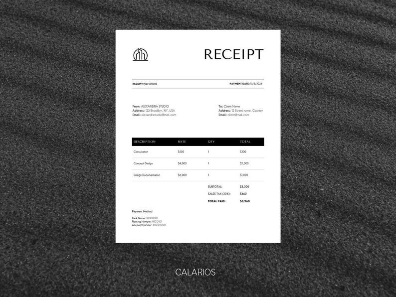 Interior Design Invoice and Receipt Templates, Client Invoicing for ...