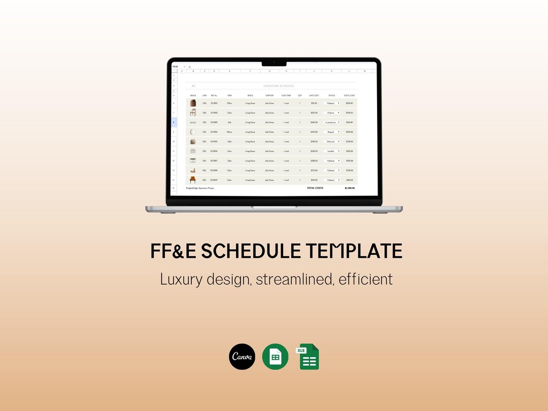 FF&E Schedule Template Interior Design | Furniture Finishes Tracker for ...