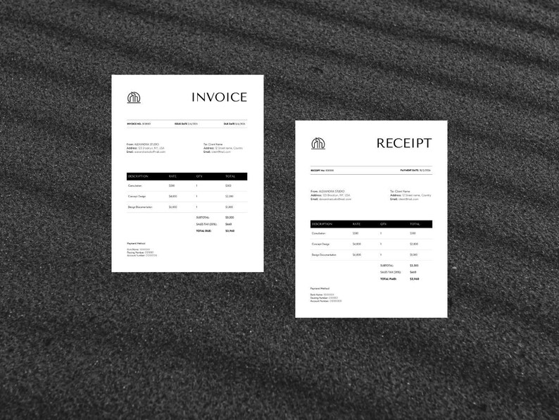 Interior Design Invoice and Receipt Templates, Client Invoicing for ...