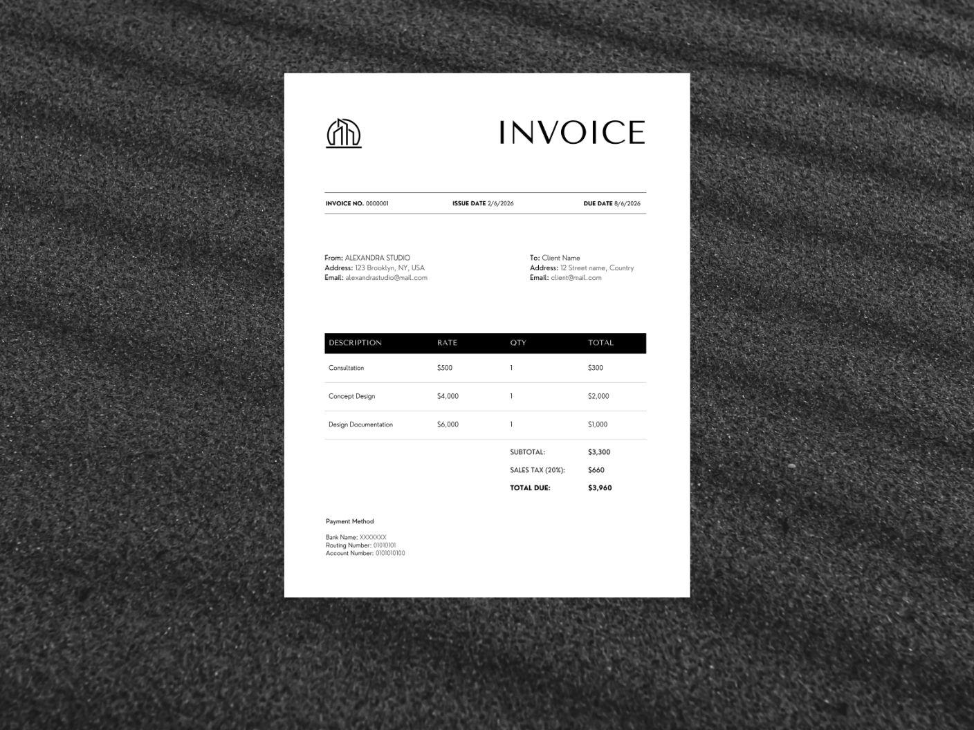 Interior Design Invoice and Receipt Templates, Client Invoicing for ...