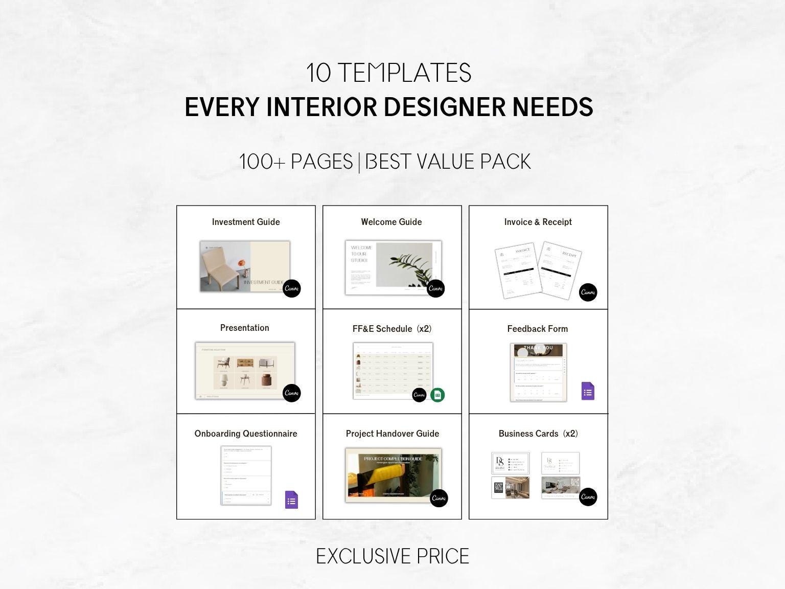 Interior Design Bundle | Client Workflow Kit | FF&E Schedule | Editable ...
