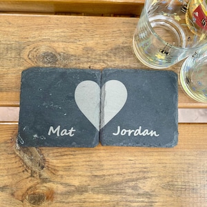 Personalised Couple Heart Coasters Custom Slate Coaster Couples Gift Wedding Gift New Home Housewarming Slate  Anniversary Gift Dining Set