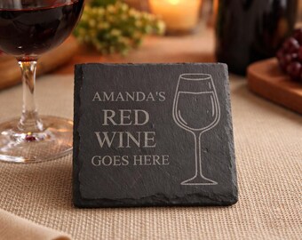 Personalised Wine Slate Coaster Wine Goes Here Custom Name Gift for Wine Lover Funny Wine Lover Slate Coaster Custom Name Gift for Her