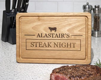 Personalised Steak Night Cutting Board Engraved Wooden Steak Board Custom BBQ Gift for Him Meat Lover Chopping Board Barbeque Serving Board