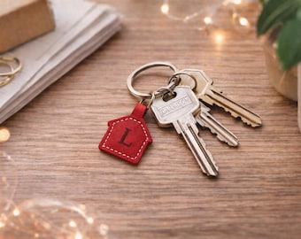 Personalised Small House Keyring Custom Initial Leather Keychain New Home Gift First Home Present Cute Pastel Keyring Housewarming Gift