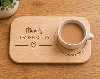 Personalised tea and biscuit board engraved wooden tray mum gift platter custom serving board present tea lover snack kitchen gift afternoon