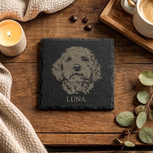 Personlig Cockapoo-porträttunderlägg Anpassad skifferfärgad husdjursunderlägg Hundälskare Gåva Graverad namndekor Anpassad hundras Hundägare Husdjurspresent Hund