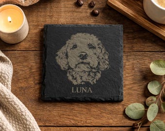 Personalised Cockapoo Portrait Coaster Custom Slate Pet Coaster Dog Lover Gift Engraved Name Decor Custom Dog Breed Dog Owner Pet Dog Gift