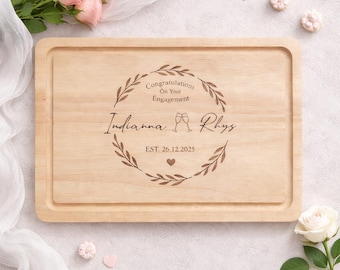 Personalised Engaged Wooden Couples Chopping Board Custom Names Marriage Titles & Date Wedding Anniversary Engagement Gift Board For Couple