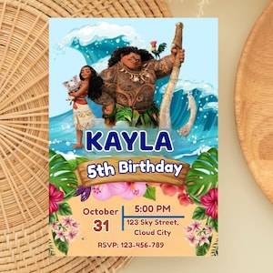 Moana Birthday Invitation: Editable Tropical Luau Party Invite (Digital Download