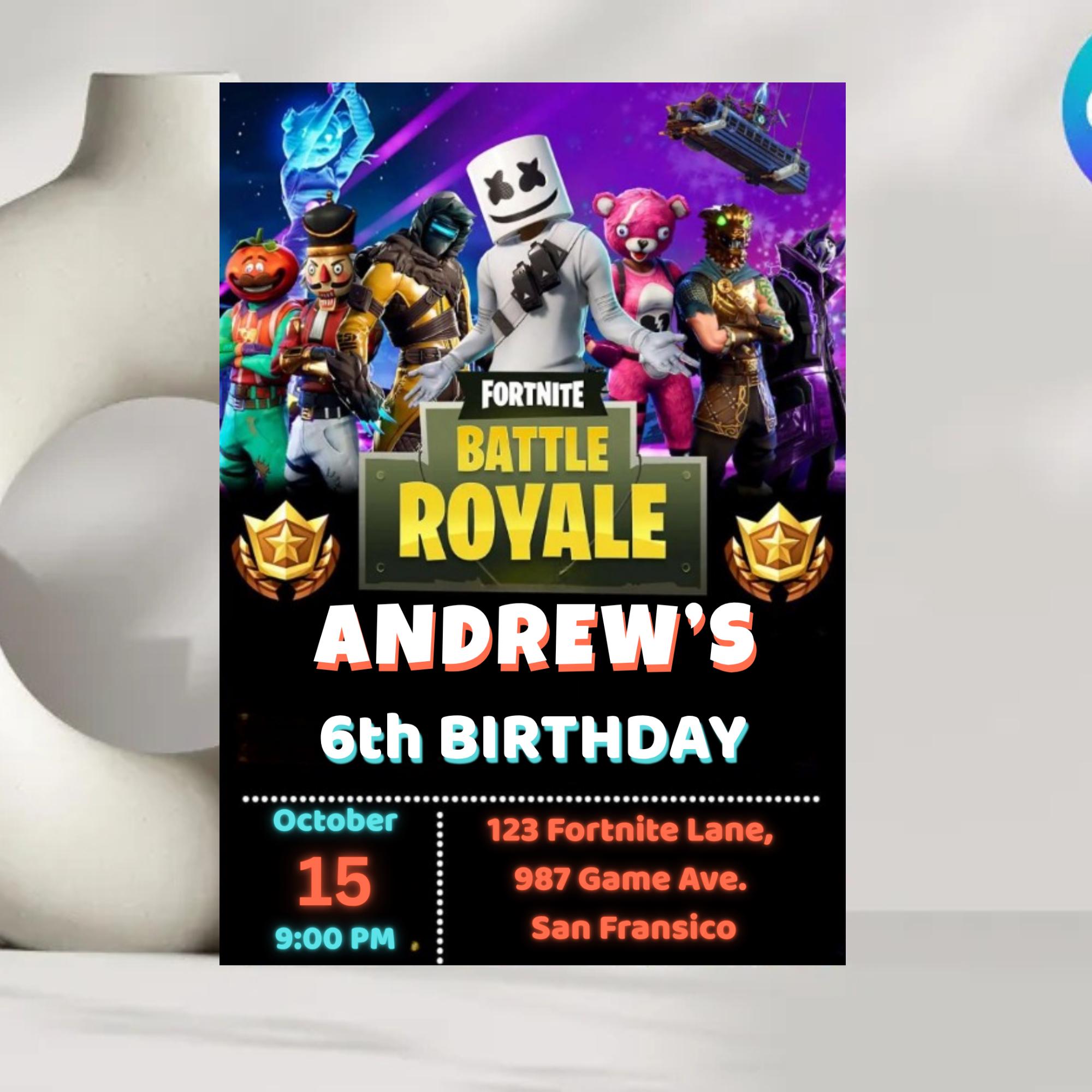 Fort Game Birthday Invitation: Editable Battle Royale Party