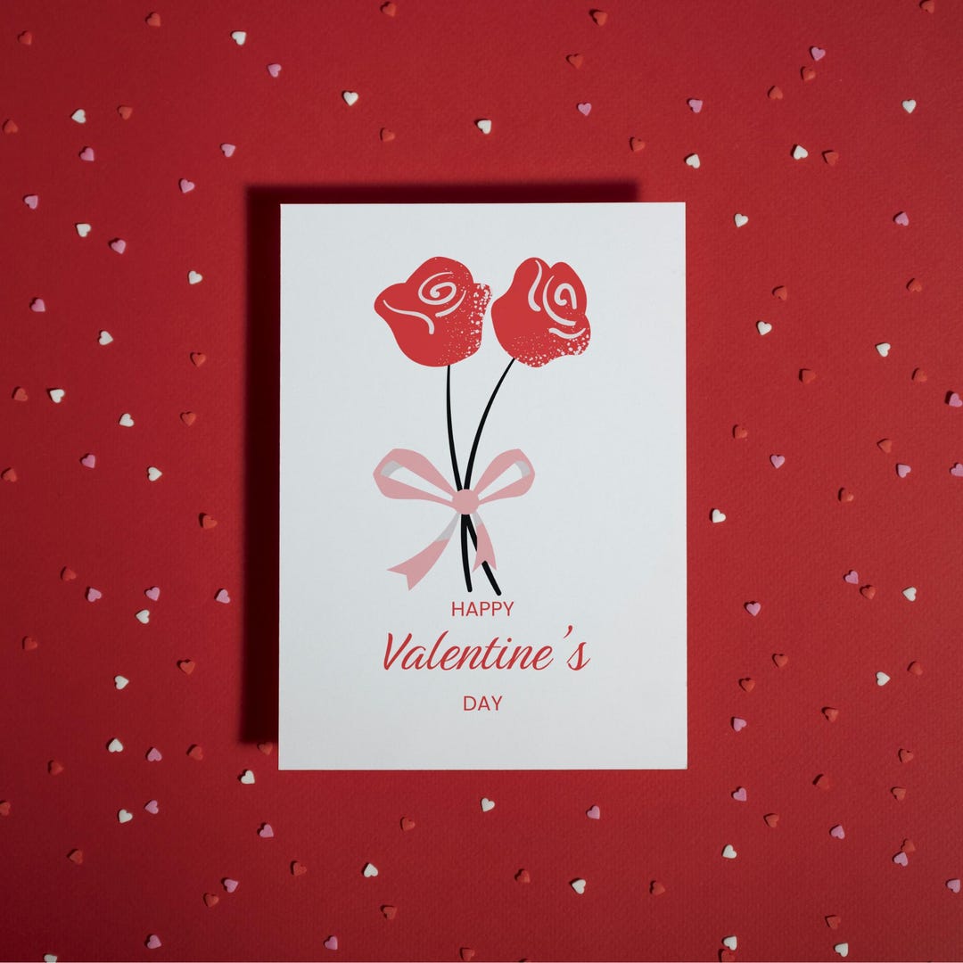 Printable Valentine's Day Card, Red Rose Love Card, Romantic Valentine ...