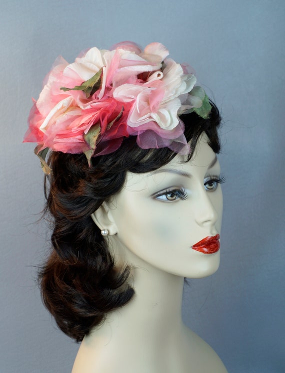 Vintage Hat, Pink Silk Floral Fascinator, Sally Vi
