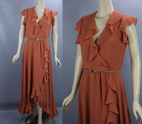 Vintage Evening Gown, Butterscotch Ruffled Gown, F