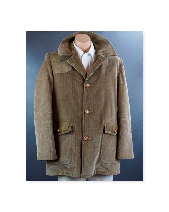 Vintage Mans Coat, Taupe Corduroy Jacket, Vintage