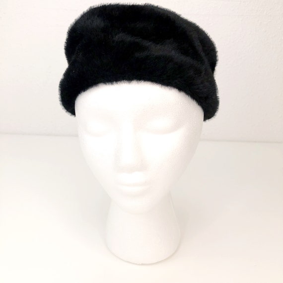 Vintage Faux Fur Clover Lane Black Pill Box Hat Fo