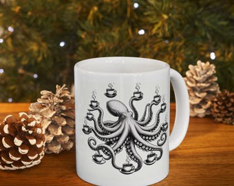 Octopus Design Keramiktasse - Einzigartige Kaffeetasse für Meeresliebhaber, spülmaschinenfest, perfektes Geschenk für Meeresbegeisterte