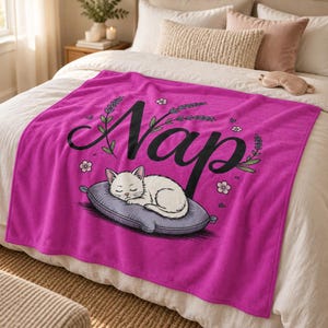 Sleeping Cat Nap Velveteen Plush Blanket