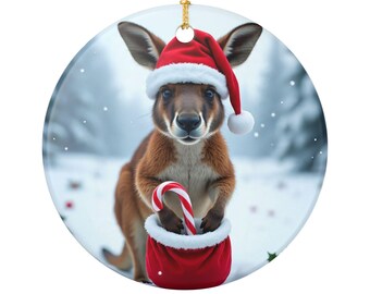 Kerstkangoeroeornament, vakantiedecor, dierenvriend cadeau, unieke boomdecoratie, handgemaakt ornament, leuk vakantieaccent