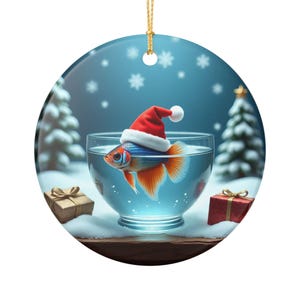 Betta fish Christmas Ornament, Holiday Decoration, Cute Gift, Unique Home Decor, Winter Wonderland Decor, Charming Ceramic Ornament