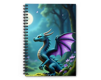 Spiral Notebook, Dragon Notebook, Fantasy Journal, Whimsical Notebook, Moonlit Notebook, Magical Writing Pad