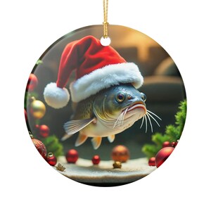 Festive Fish Ornament, Christmas Tree Decor, Unique Holiday Decoration, Fun Gift for Fishermen, Merry & Bright Keepsake