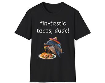 Dolphin eating Taco T-Shirt, Casual Wear, Beach Party Shirt, Gift for Foodies, Summer Apparel
