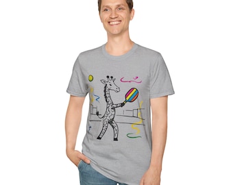 Giraffe playing pickleball, Fun Giraffe Graphic T-Shirt for Kids, Cute Animal Tee, Birthday Gift, Animal Lover Apparel