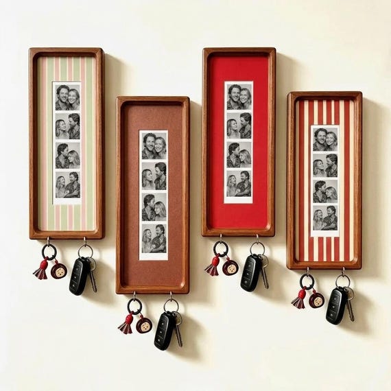 Custom Photo Frame Key Holder with 2 Hooks, Couple Photo Booth Picture Frame, New Home Housewarming Gift, Anniversary Keepsake