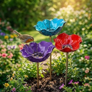 Flower Bee Bath & Hummingbird Feeder Garden Stake - Metal Butterfly Puddler - Pollinator Water Station - Outdoor Yard Art Decor image 8