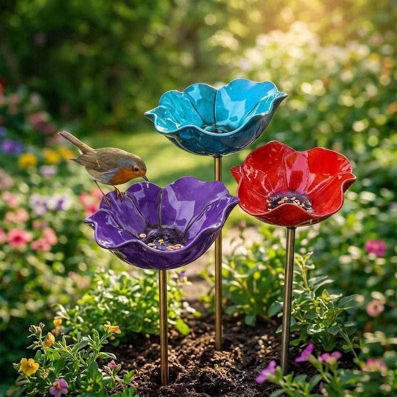 Flower Bee Bath & Hummingbird Feeder Garden Stake - Metal Butterfly Puddler - Pollinator Water Station - Outdoor Yard Art Decor image 8
