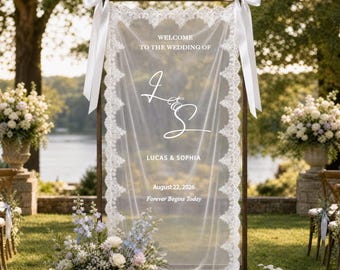 Custom Lace Wedding Welcome Sign, Personalized Lace Banner, Fabric Ceremony Signage, Bridal Shower Sign, Reception Decor