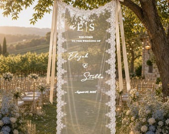 Custom Lace Wedding Welcome Sign, Personalized Lace Banner, Fabric Ceremony Signage, Bridal Shower Sign, Reception Decor